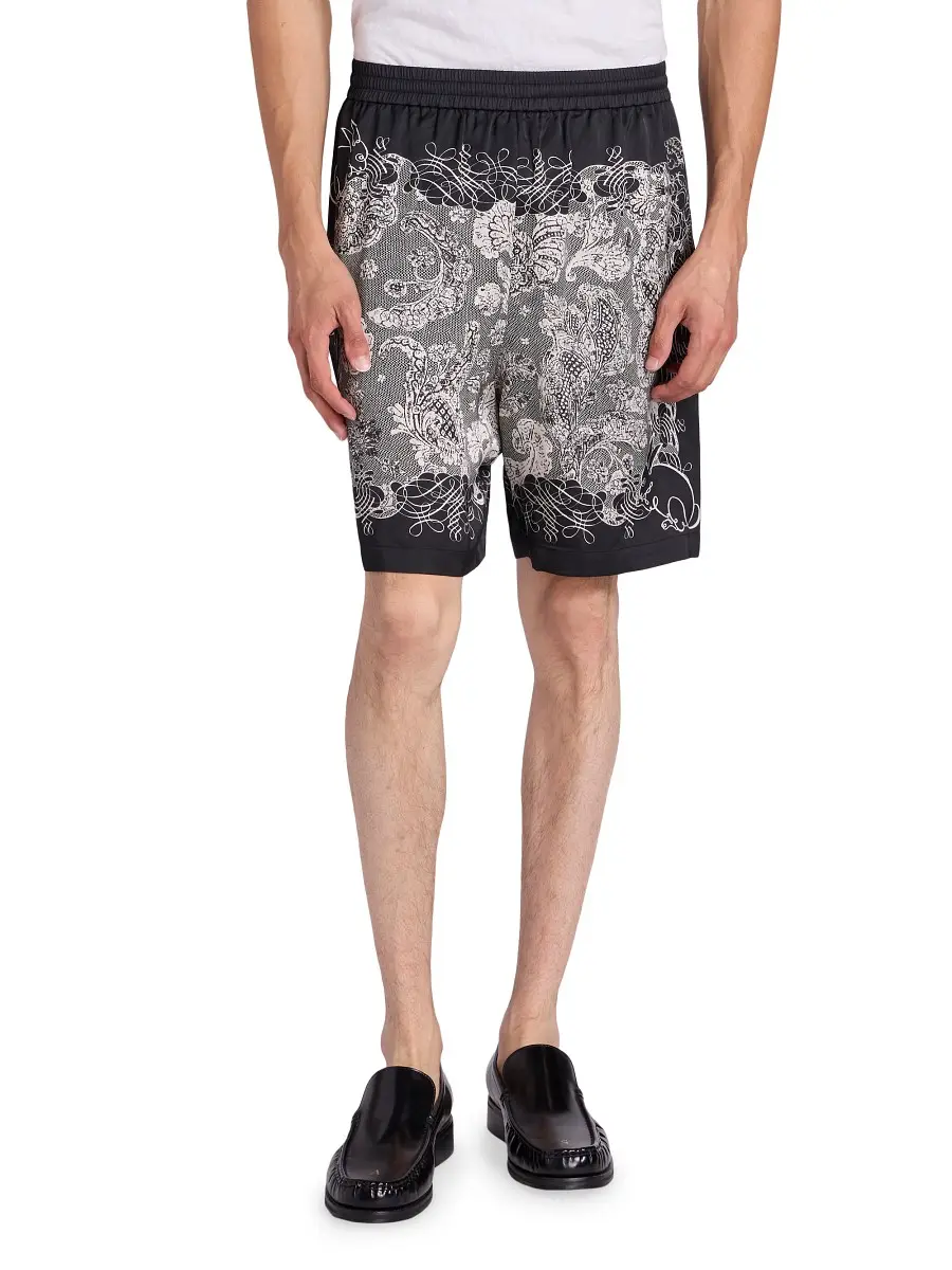 Acne Studios Men's Rudent Graphic Cotton Shorts - Black Ecru | Thumbnail 2 Acne Studios Men's Rudent Graphic Cotton Shorts - Black Ecru | Thumbnail 2