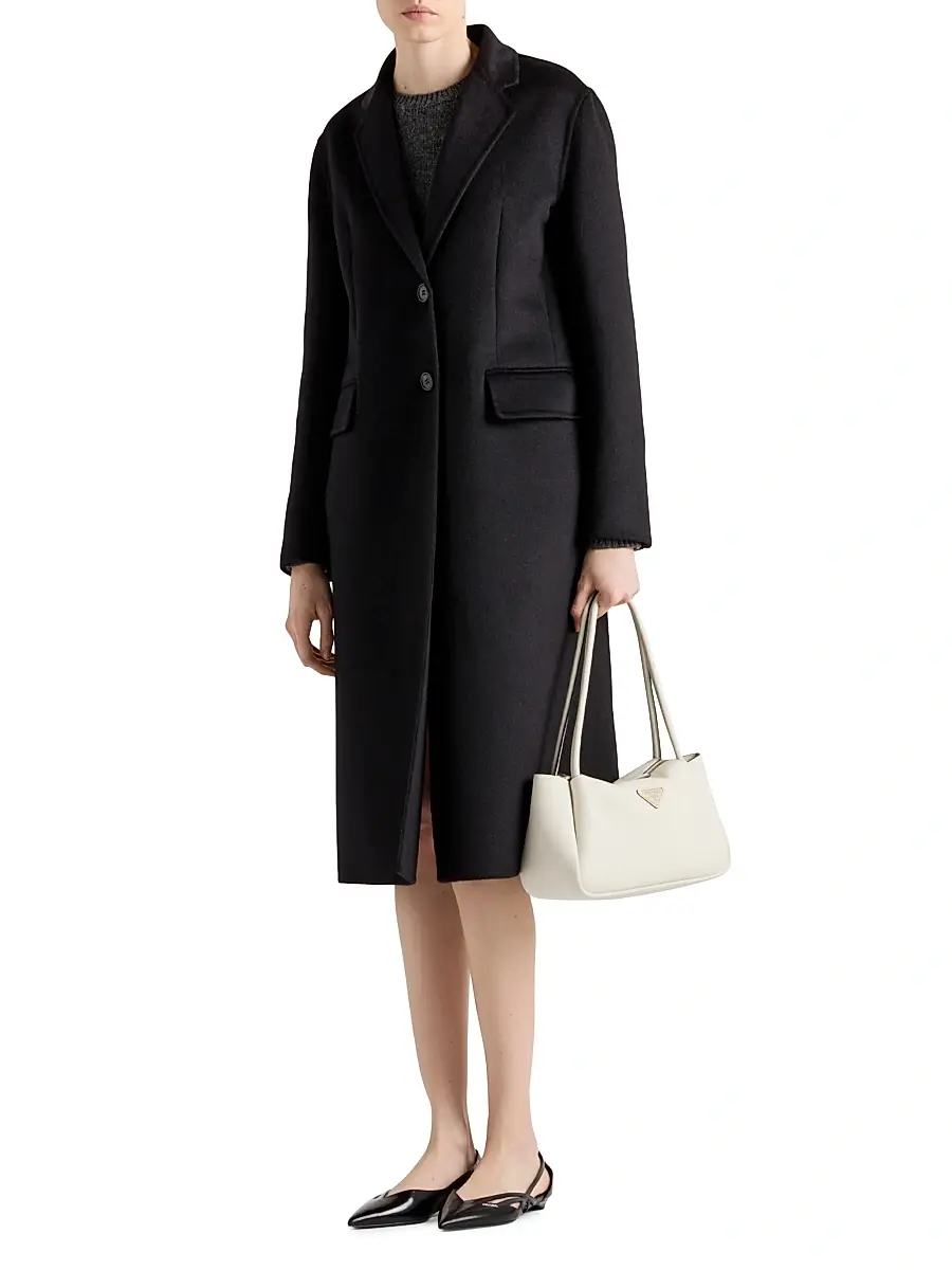 Prada Women's Single-Breasted Cashgora Coat - Black | Thumbnail 2 Prada Women's Single-Breasted Cashgora Coat - Black | Thumbnail 2