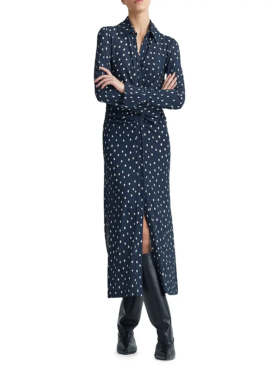 Altuzarra Women's Claudia Polka-Dot Ruched Shirtdress - Nocturne Blue | Thumbnail 3 Altuzarra Women's Claudia Polka-Dot Ruched Shirtdress - Nocturne Blue | Thumbnail 3
