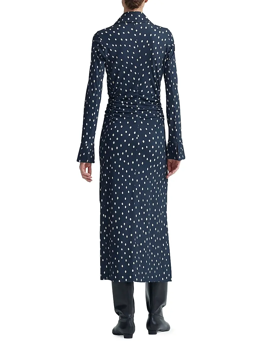 Altuzarra Women's Claudia Polka-Dot Ruched Shirtdress - Nocturne Blue | Thumbnail 5 Altuzarra Women's Claudia Polka-Dot Ruched Shirtdress - Nocturne Blue | Thumbnail 5