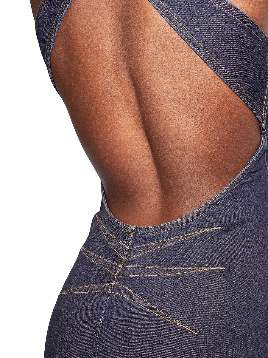 Alaïa Women's Sculpt Crisscrossed Denim Knee-Length Dress - Blue Denim | Thumbnail 6 Alaïa Women's Sculpt Crisscrossed Denim Knee-Length Dress - Blue Denim | Thumbnail 6
