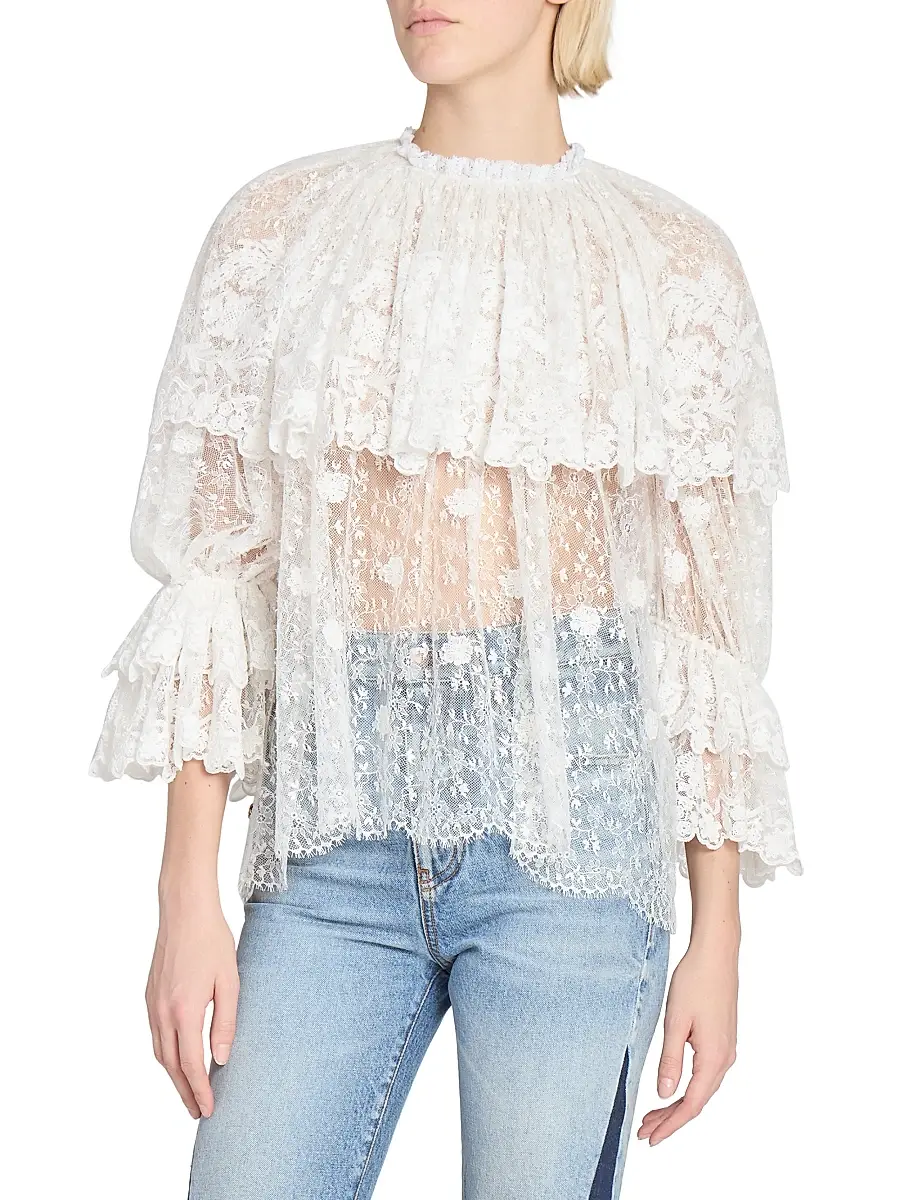 Chloé Women's Draped Sheer Lace Top - Iconic Milk | Thumbnail 3 Chloé Women's Draped Sheer Lace Top - Iconic Milk | Thumbnail 3