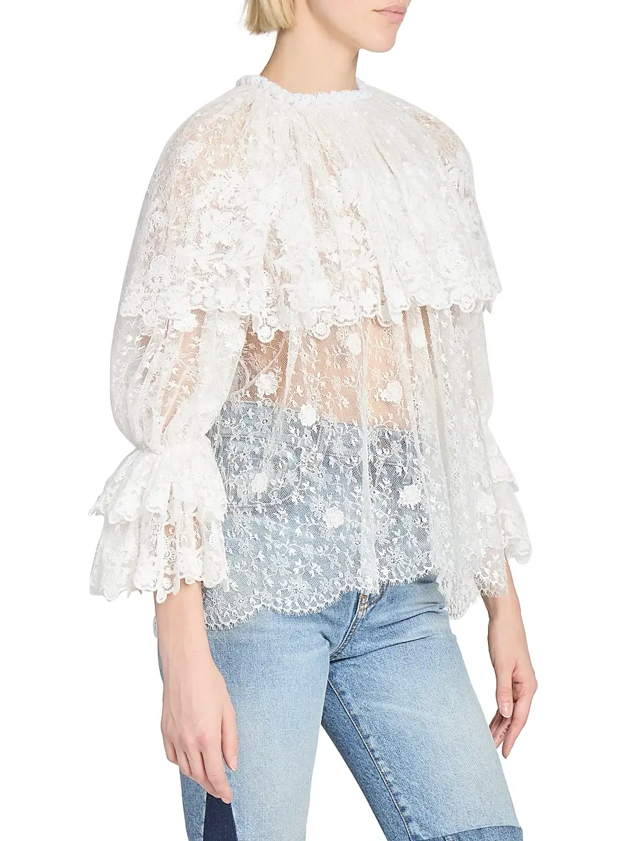 Chloé Women's Draped Sheer Lace Top - Iconic Milk | Thumbnail 4 Chloé Women's Draped Sheer Lace Top - Iconic Milk | Thumbnail 4