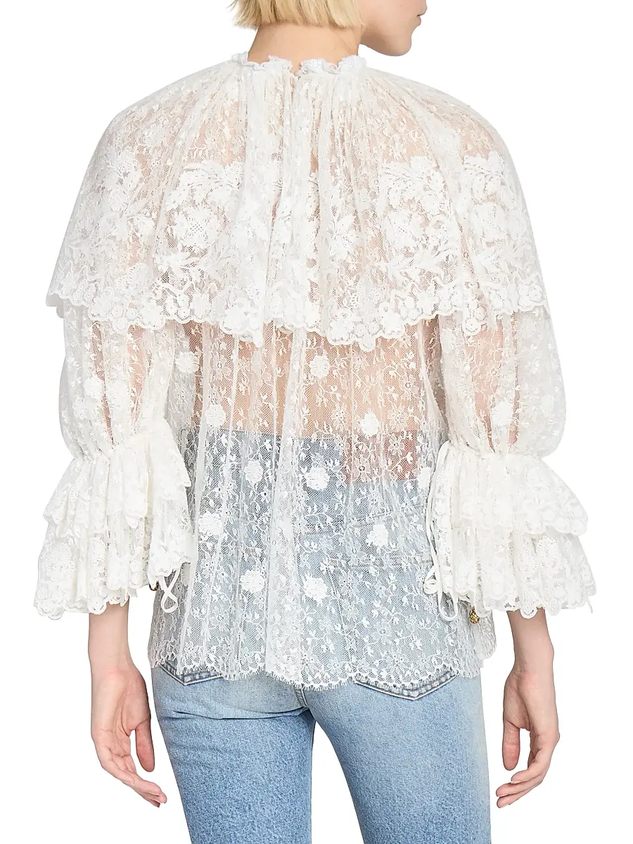 Chloé Women's Draped Sheer Lace Top - Iconic Milk | Thumbnail 5 Chloé Women's Draped Sheer Lace Top - Iconic Milk | Thumbnail 5