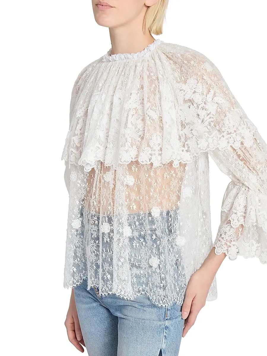 Chloé Women's Draped Sheer Lace Top - Iconic Milk | Thumbnail 6 Chloé Women's Draped Sheer Lace Top - Iconic Milk | Thumbnail 6