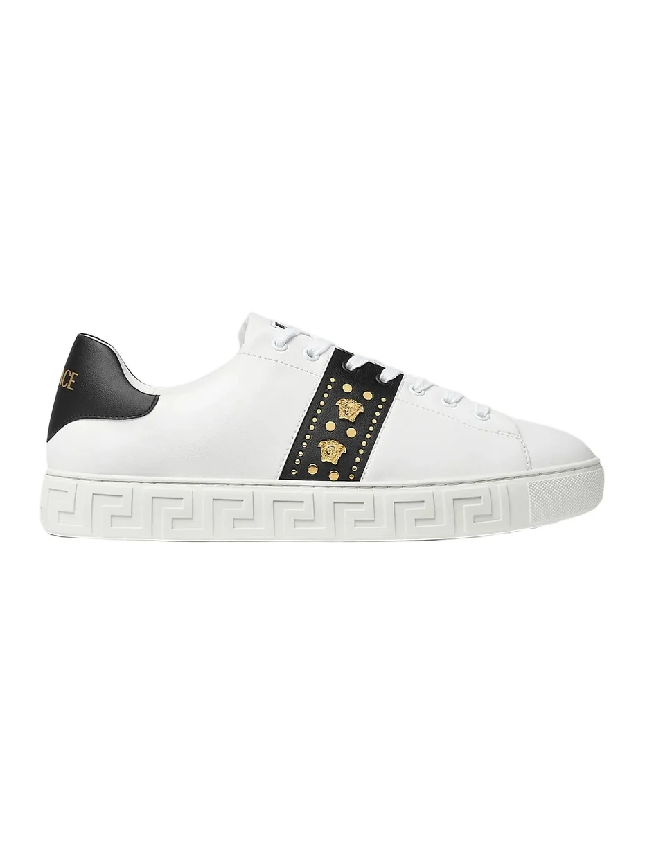 Versace Men's Medusa Studded Low-Top Sneakers - White Gold