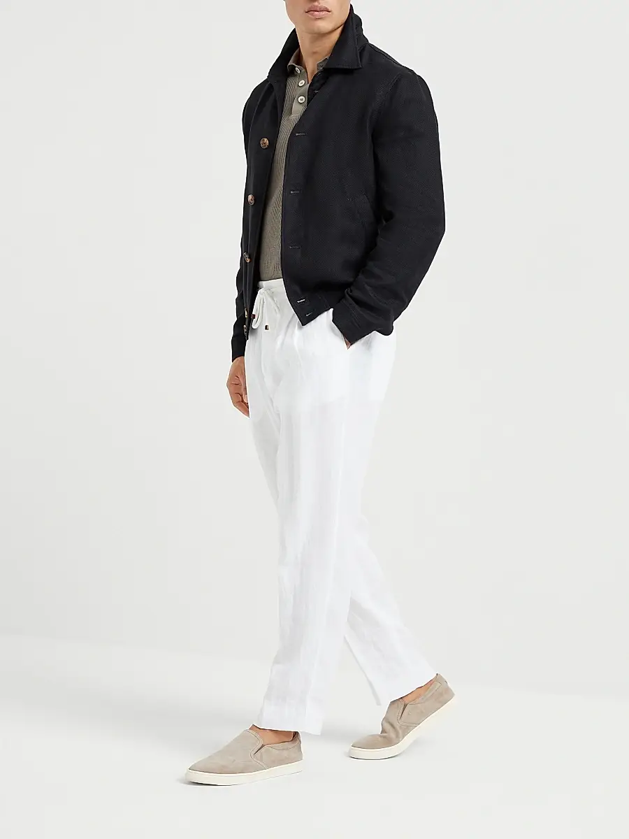 Brunello Cucinelli Men's Cotton English Rib Knit Polo Shirt with Long Raglan Sleeves - Khaki | Thumbnail 6 Brunello Cucinelli Men's Cotton English Rib Knit Polo Shirt with Long Raglan Sleeves - Khaki | Thumbnail 6