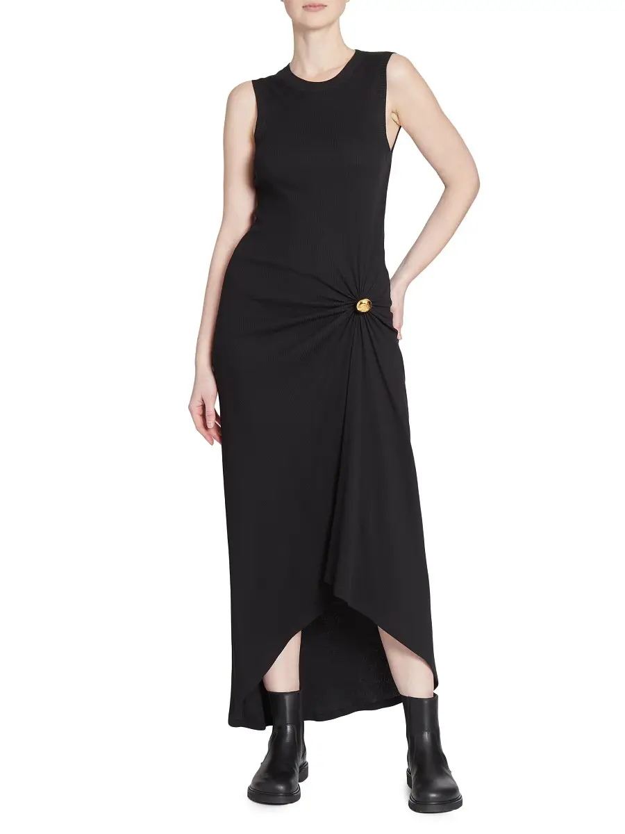LOEWE Women's Pebble Stretch-Cotton Midi-Dress - Black | Thumbnail 2 LOEWE Women's Pebble Stretch-Cotton Midi-Dress - Black | Thumbnail 2