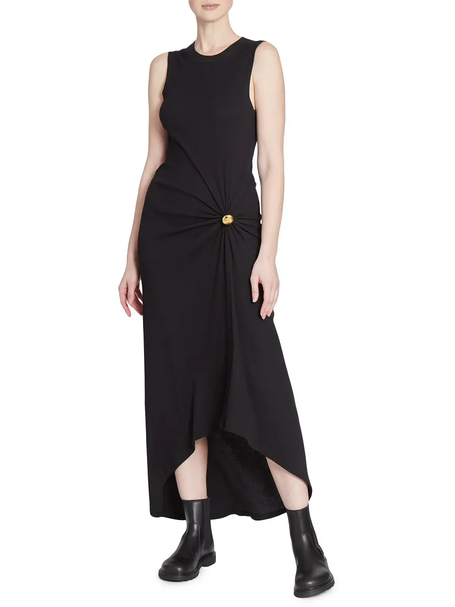 LOEWE Women's Pebble Stretch-Cotton Midi-Dress - Black | Thumbnail 5 LOEWE Women's Pebble Stretch-Cotton Midi-Dress - Black | Thumbnail 5