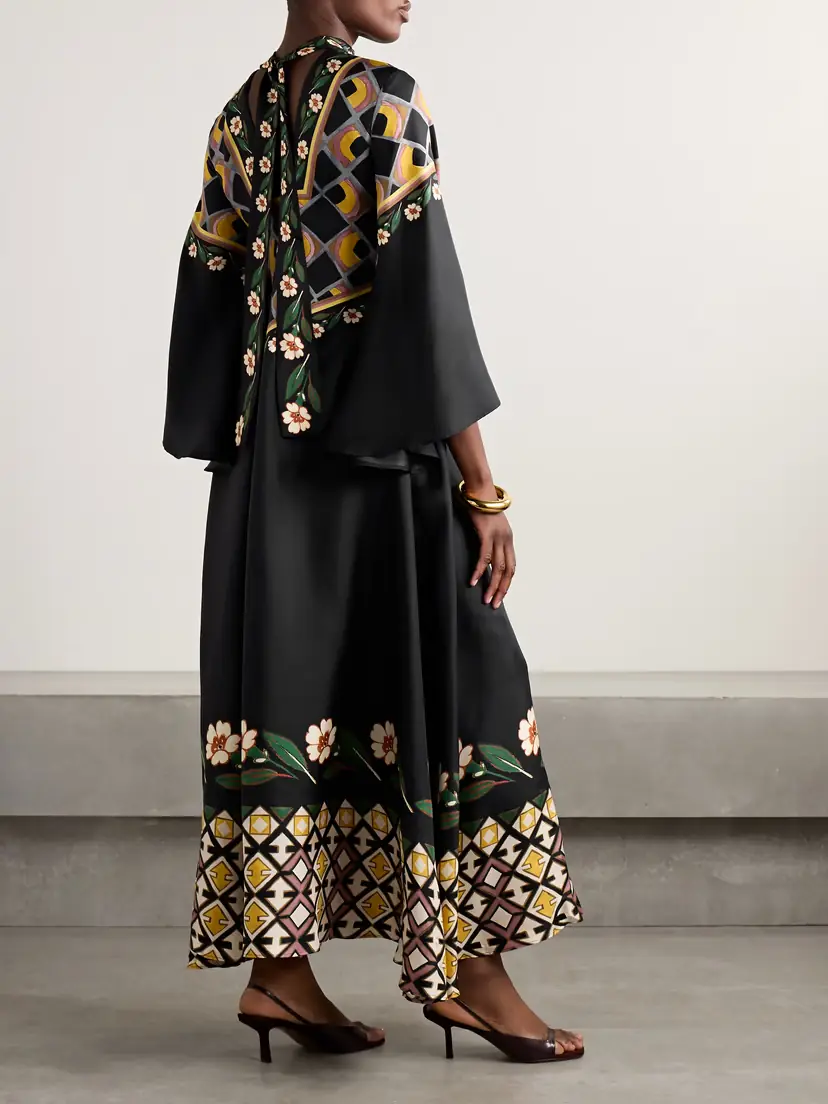 La DoubleJ Magnifico Tie-neck Printed Silk-twill Maxi Dress | Thumbnail 3 La DoubleJ Magnifico Tie-neck Printed Silk-twill Maxi Dress | Thumbnail 3