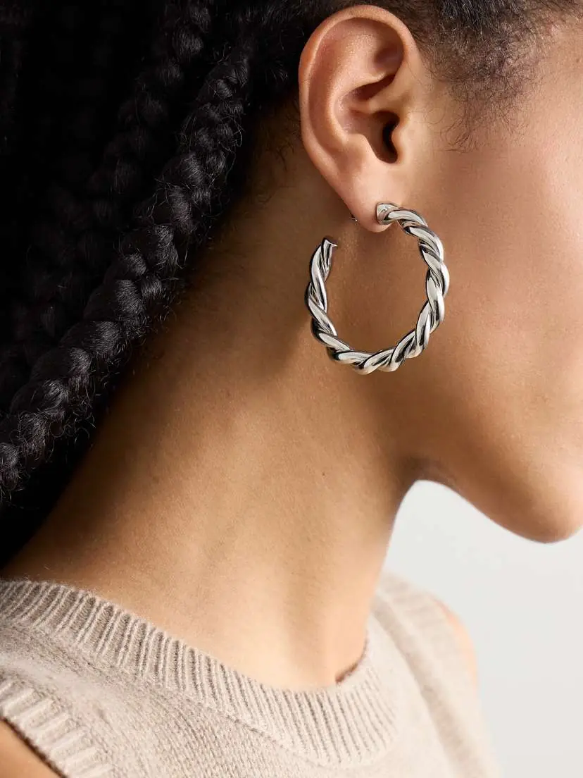 Jennifer Fisher 1.5" Twisted Lilly Baby Silver-plated Hoop Earrings | Thumbnail 2