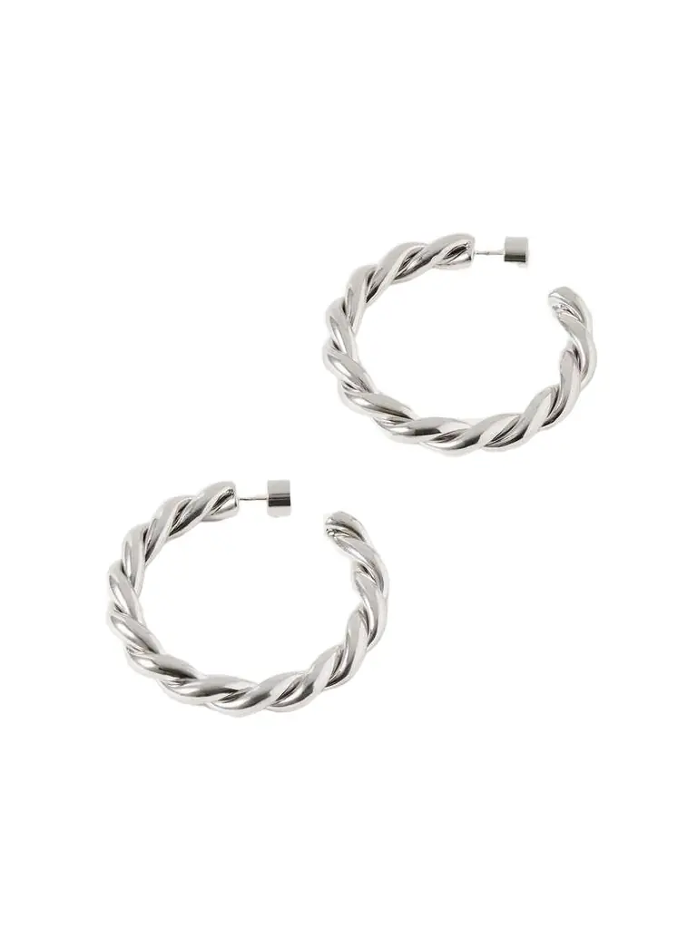 Jennifer Fisher 1.5" Twisted Lilly Baby Silver-plated Hoop Earrings | Image 1 Jennifer Fisher 1.5" Twisted Lilly Baby Silver-plated Hoop Earrings | Image 1