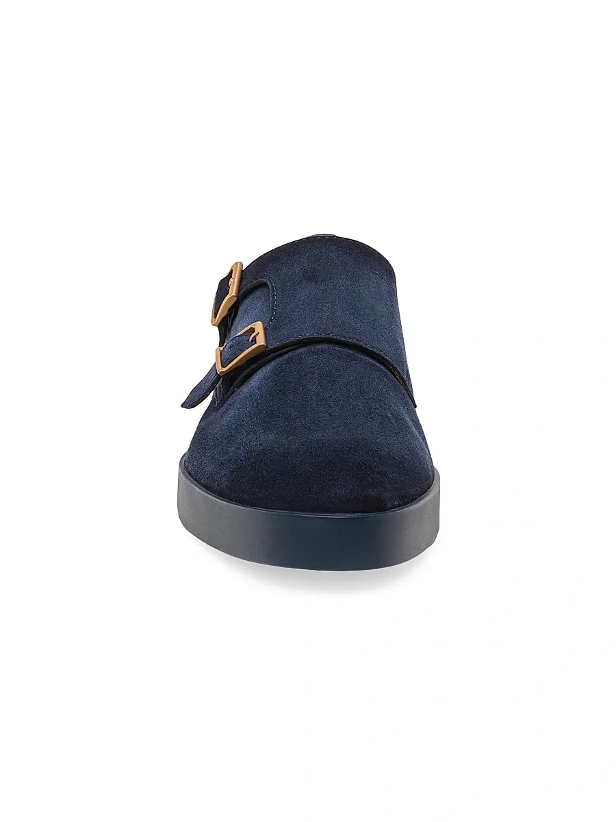 Santoni Men's Atlantis Suede Double Monk Strap Shoes - Blue | Thumbnail 3 Santoni Men's Atlantis Suede Double Monk Strap Shoes - Blue | Thumbnail 3