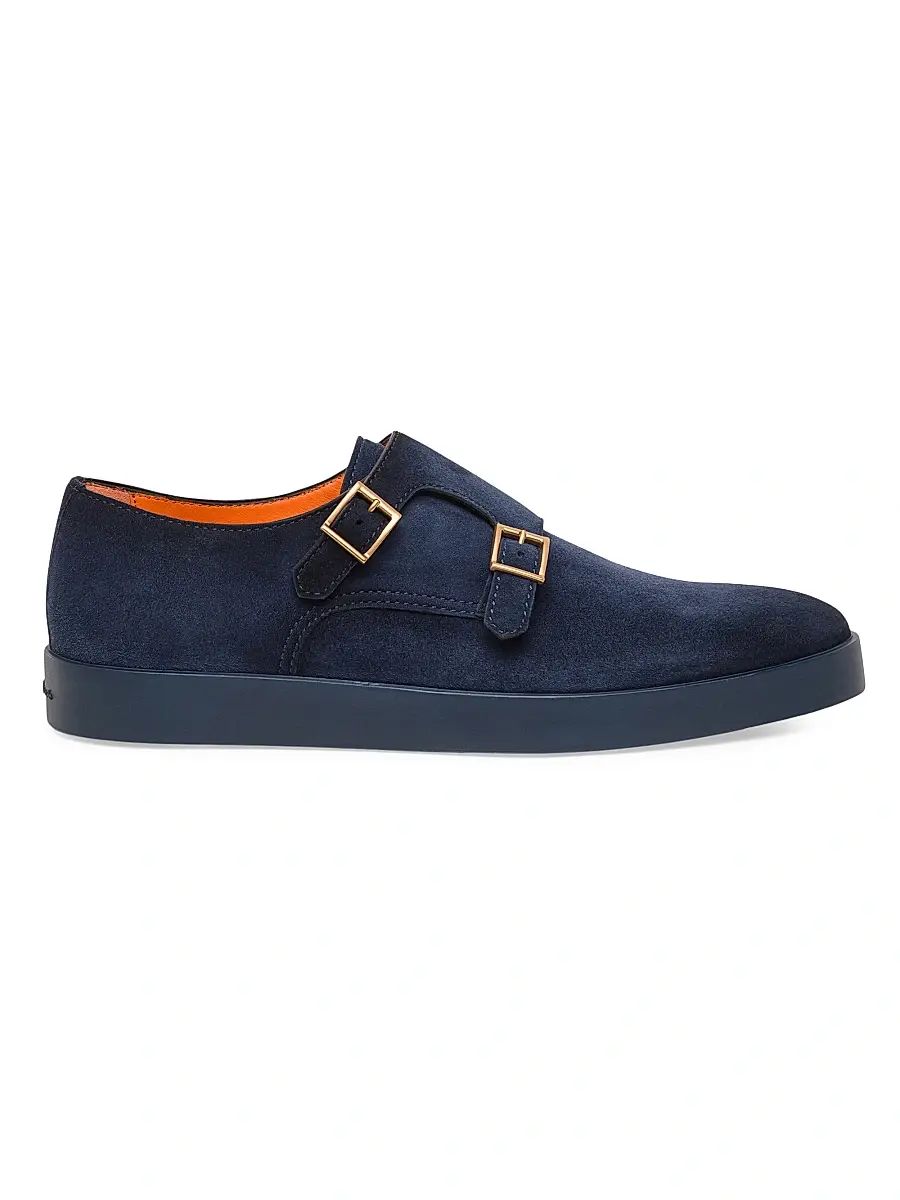 Santoni Men's Atlantis Suede Double Monk Strap Shoes - Blue | Image 1 Santoni Men's Atlantis Suede Double Monk Strap Shoes - Blue | Image 1
