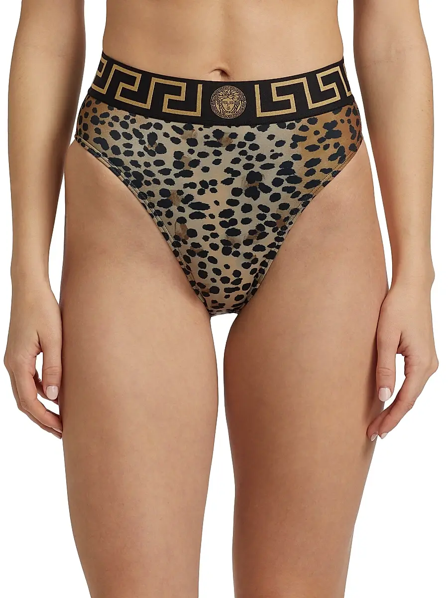 Versace Women's Leopard Print Brazilian Bikini Bottom - Natural Black Black Gold | Thumbnail 3 Versace Women's Leopard Print Brazilian Bikini Bottom - Natural Black Black Gold | Thumbnail 3