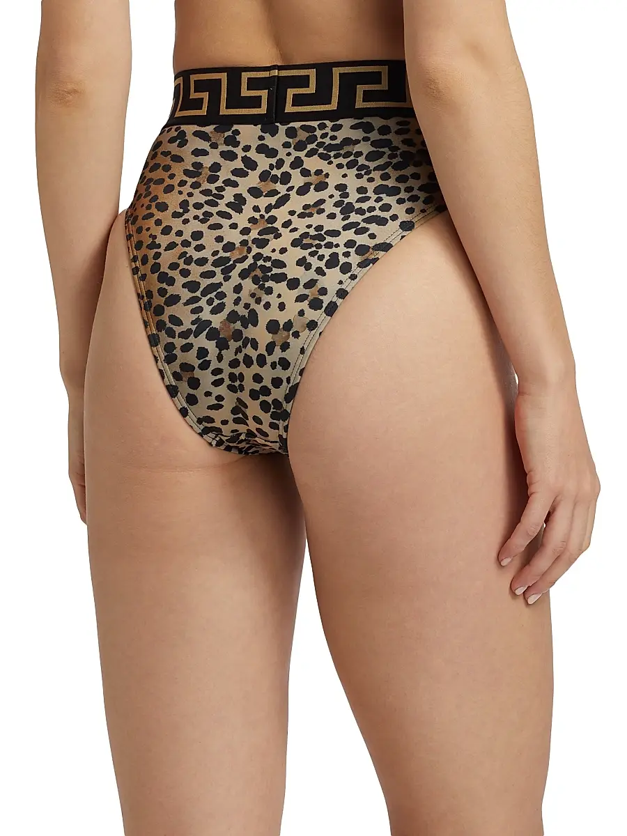 Versace Women's Leopard Print Brazilian Bikini Bottom - Natural Black Black Gold | Thumbnail 4 Versace Women's Leopard Print Brazilian Bikini Bottom - Natural Black Black Gold | Thumbnail 4