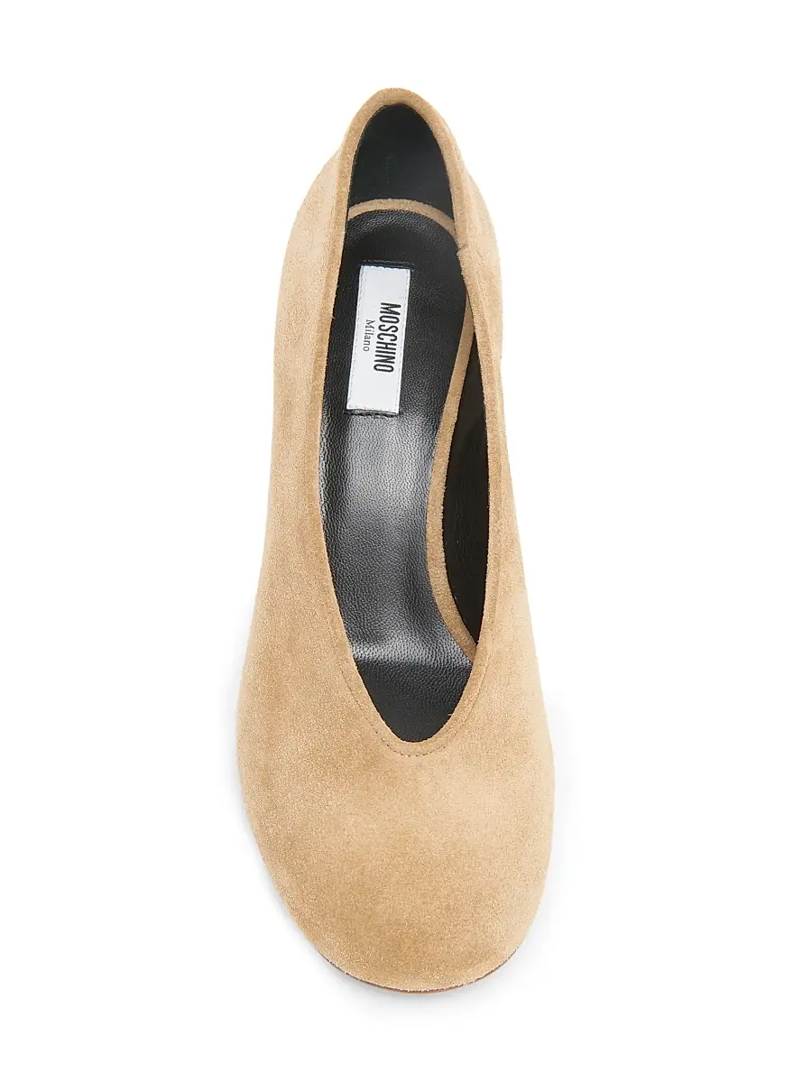 Moschino Women's 55MM Suede Duck-Heel Pumps - Beige | Thumbnail 4 Moschino Women's 55MM Suede Duck-Heel Pumps - Beige | Thumbnail 4