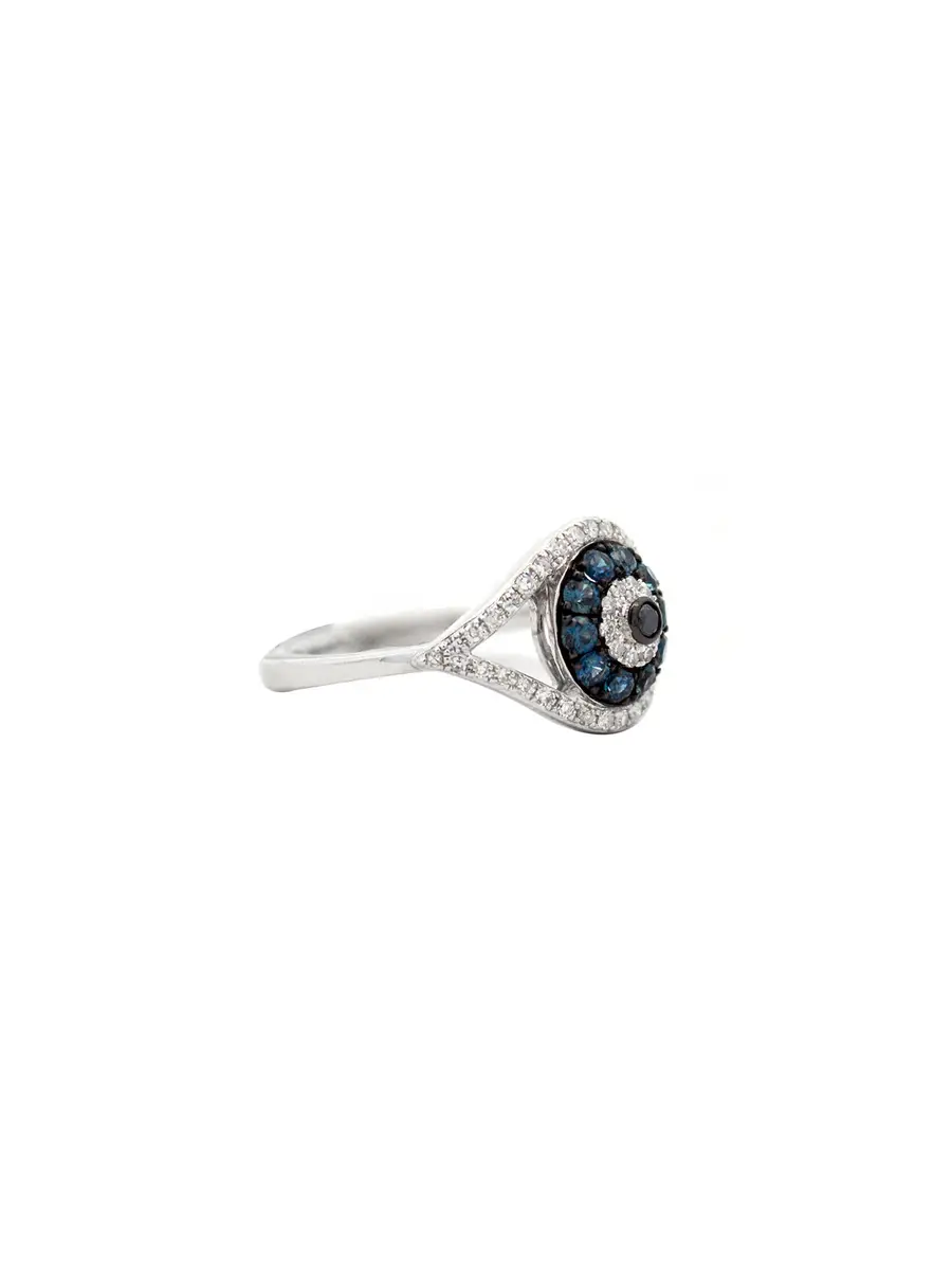 Wish Fine Jewelry 0.45ct Diamond Blue Sapphire 14K Gold Evil Eye Ring | Thumbnail 2 Wish Fine Jewelry 0.45ct Diamond Blue Sapphire 14K Gold Evil Eye Ring | Thumbnail 2