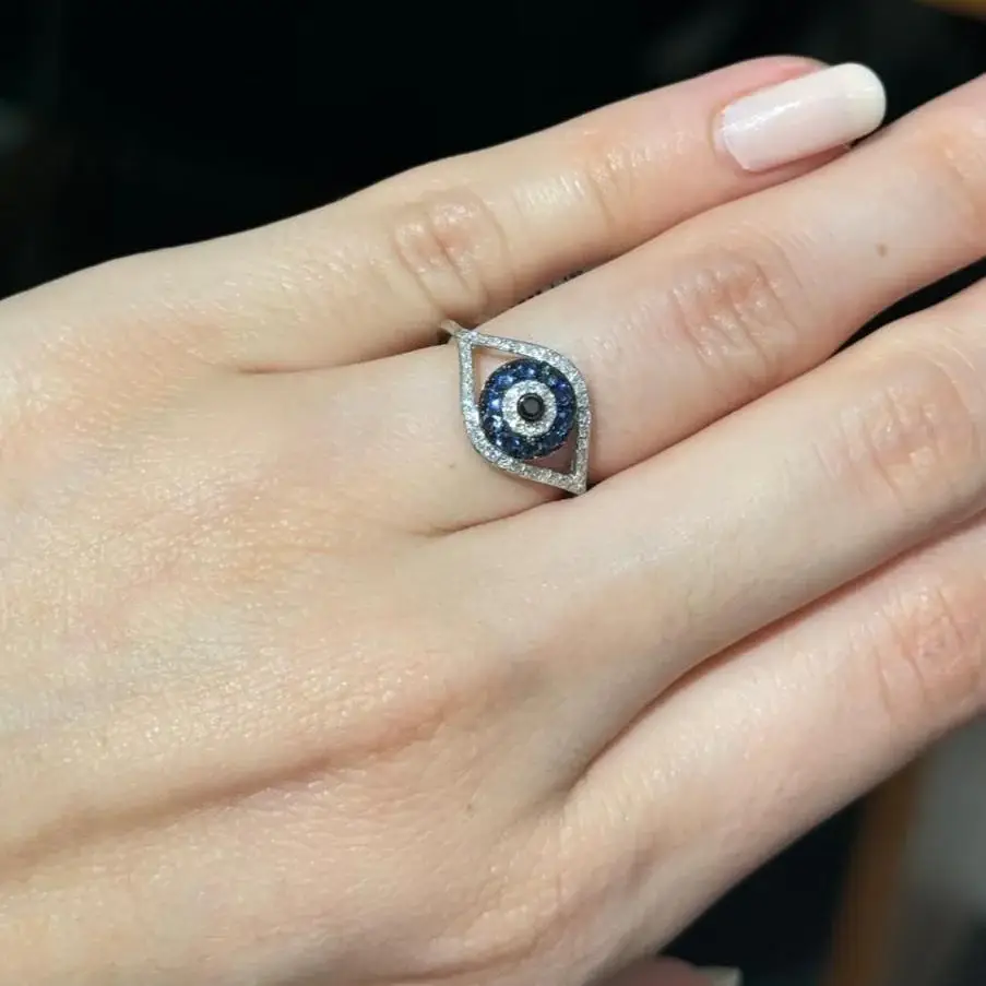 Wish Fine Jewelry 0.45ct Diamond Blue Sapphire 14K Gold Evil Eye Ring | Thumbnail 3 Wish Fine Jewelry 0.45ct Diamond Blue Sapphire 14K Gold Evil Eye Ring | Thumbnail 3