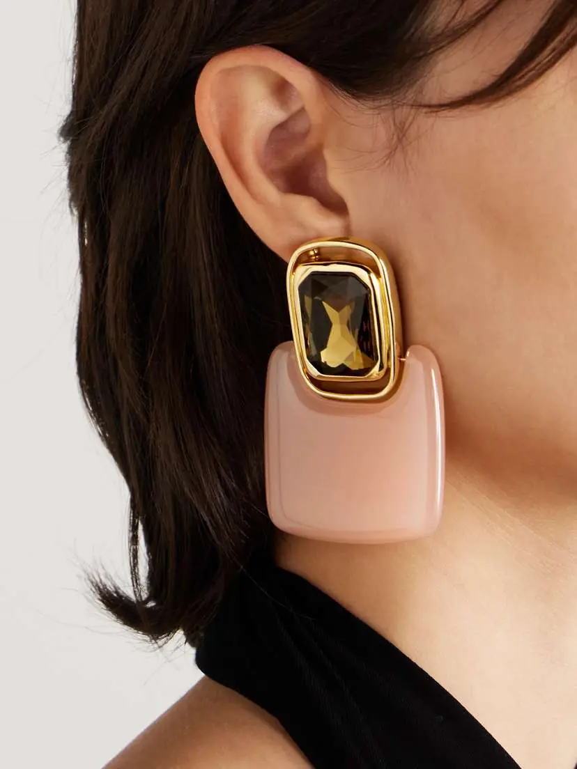Saint Laurent Gold-tone, Crystal And Resin Clip Earrings | Thumbnail 2 Saint Laurent Gold-tone, Crystal And Resin Clip Earrings | Thumbnail 2