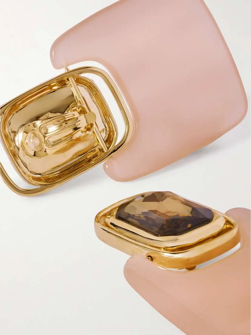 Saint Laurent Gold-tone, Crystal And Resin Clip Earrings | Thumbnail 3 Saint Laurent Gold-tone, Crystal And Resin Clip Earrings | Thumbnail 3
