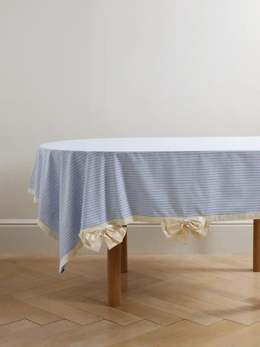 Gohar World Bow And Button-detailed Striped Cotton-blend Tablecloth | Image 1 Gohar World Bow And Button-detailed Striped Cotton-blend Tablecloth | Image 1