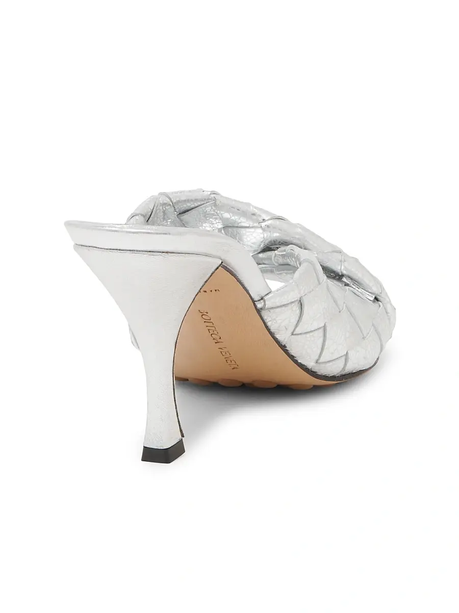 Bottega Veneta Women's Blink 80MM Metallic Intrecciato Leather Sandals - Silver | Thumbnail 3 Bottega Veneta Women's Blink 80MM Metallic Intrecciato Leather Sandals - Silver | Thumbnail 3