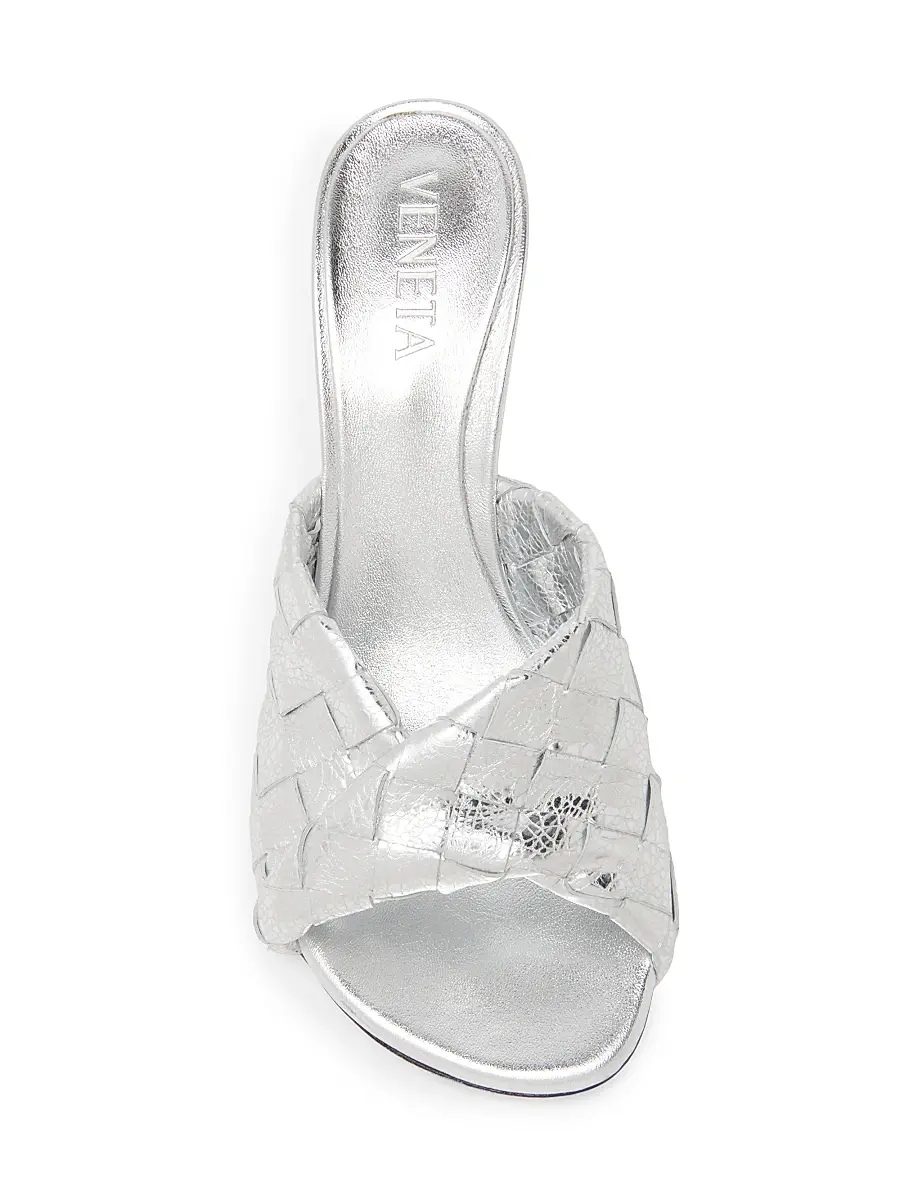 Bottega Veneta Women's Blink 80MM Metallic Intrecciato Leather Sandals - Silver | Thumbnail 4 Bottega Veneta Women's Blink 80MM Metallic Intrecciato Leather Sandals - Silver | Thumbnail 4