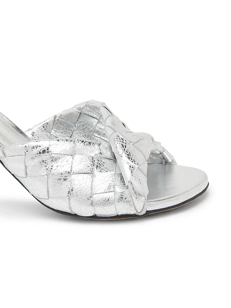 Bottega Veneta Women's Blink 80MM Metallic Intrecciato Leather Sandals - Silver | Thumbnail 5 Bottega Veneta Women's Blink 80MM Metallic Intrecciato Leather Sandals - Silver | Thumbnail 5