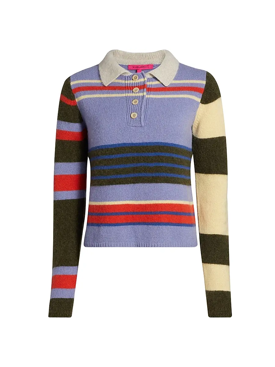 The Elder Statesman Women's Chaos Striped Cashmere Polo Sweater | Image 1 The Elder Statesman Women's Chaos Striped Cashmere Polo Sweater | Image 1
