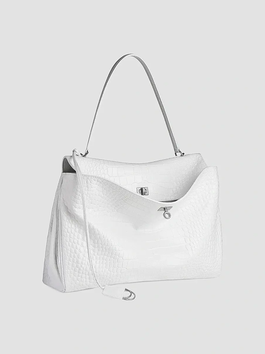 Balenciaga Women's Rodeo Handbag Crocodile Embossed - White | Thumbnail 2