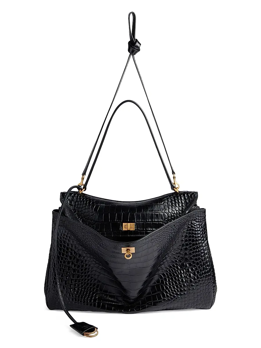 Balenciaga Women's Rodeo Handbag Crocodile Embossed - White | Thumbnail 11