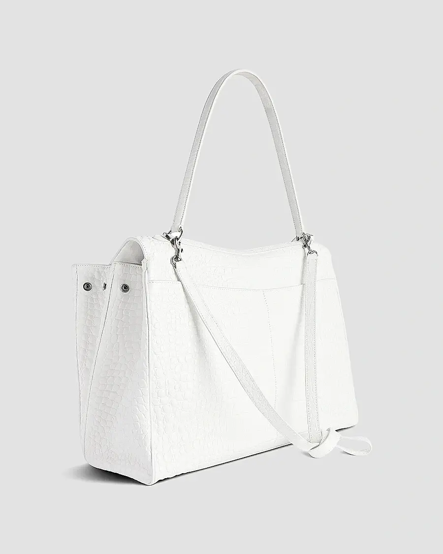Balenciaga Women's Rodeo Handbag Crocodile Embossed - White | Thumbnail 5