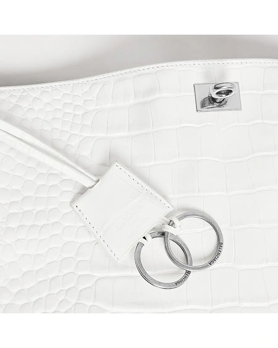 Balenciaga Women's Rodeo Handbag Crocodile Embossed - White | Thumbnail 6