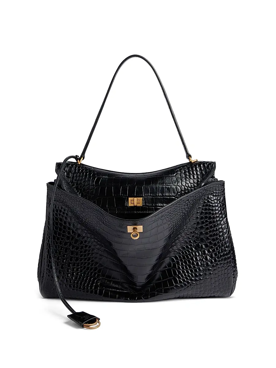 Balenciaga Women's Rodeo Handbag Crocodile Embossed - White | Thumbnail 7