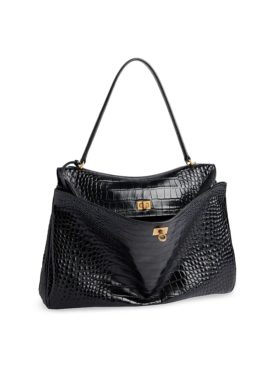 Balenciaga Women's Rodeo Handbag Crocodile Embossed - White | Thumbnail 8