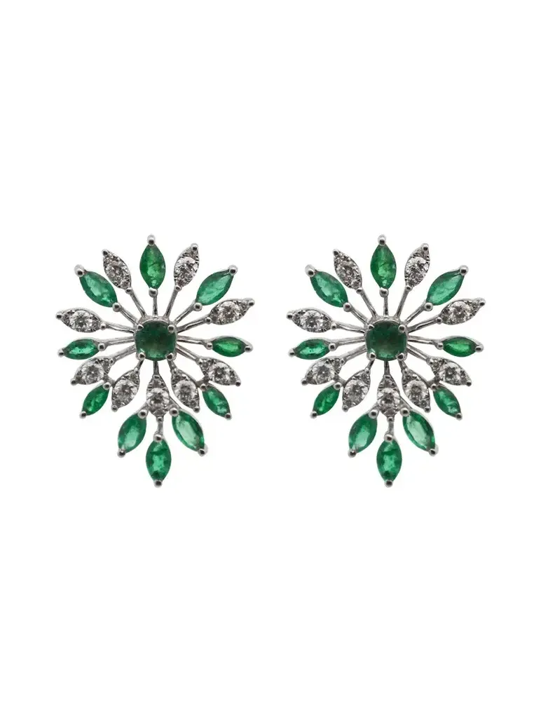1.75ct Diamond Emerald 18K Gold Flower Earrings 1.75ct Diamond Emerald 18K Gold Flower Earrings