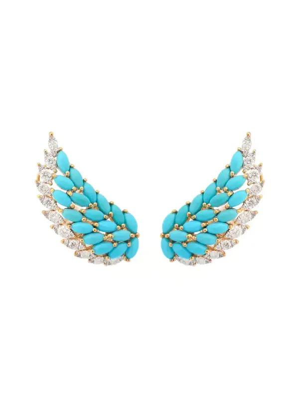 3.60ct Diamond Turquoise 18K Gold Wing Climber Earrings 3.60ct Diamond Turquoise 18K Gold Wing Climber Earrings
