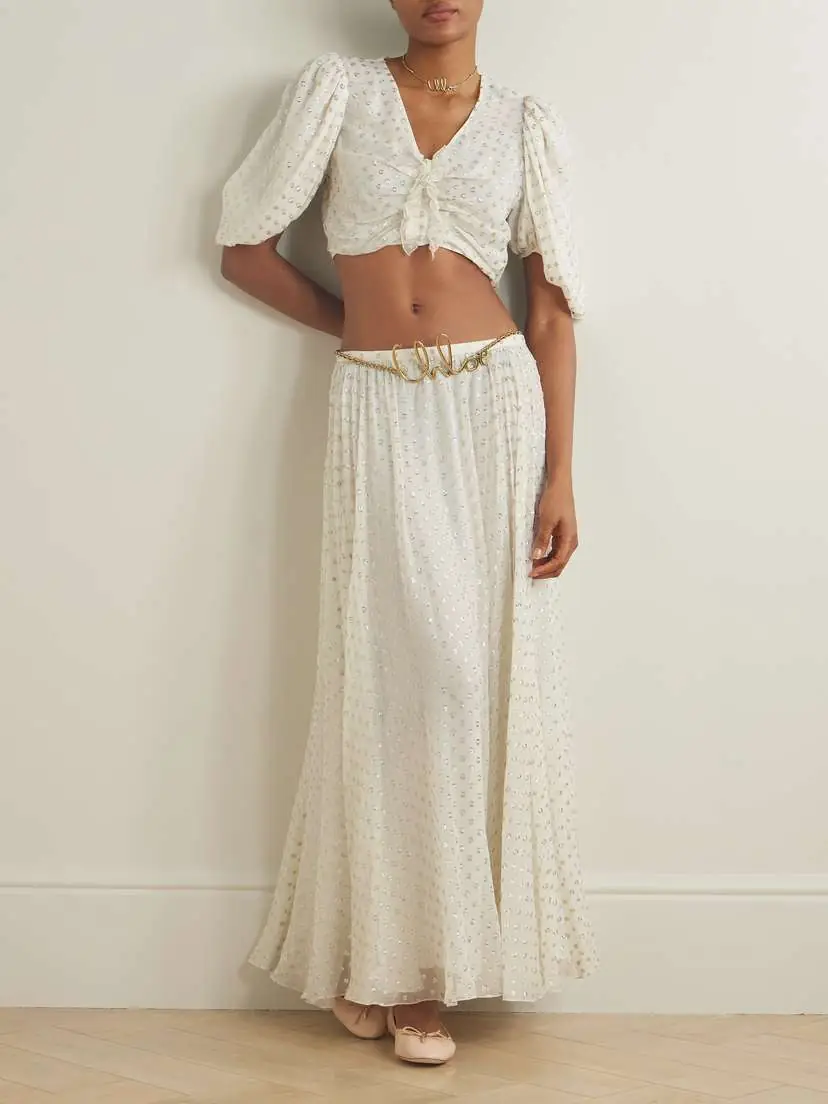 Chloé Gathered Metallic Polka-dot Silk-blend Maxi Skirt | Thumbnail 2 Chloé Gathered Metallic Polka-dot Silk-blend Maxi Skirt | Thumbnail 2