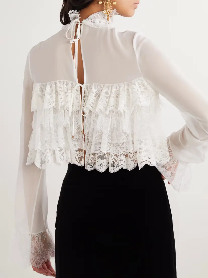 Chloé Tiered Lace-trimmed Silk-chiffon Blouse | Thumbnail 4 Chloé Tiered Lace-trimmed Silk-chiffon Blouse | Thumbnail 4