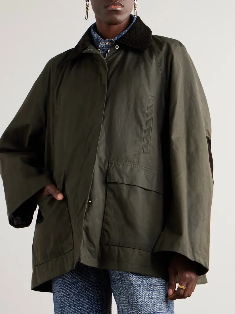TOTEME Oversized Corduroy-trimmed Waxed Organic Cotton Jacket | Thumbnail 3