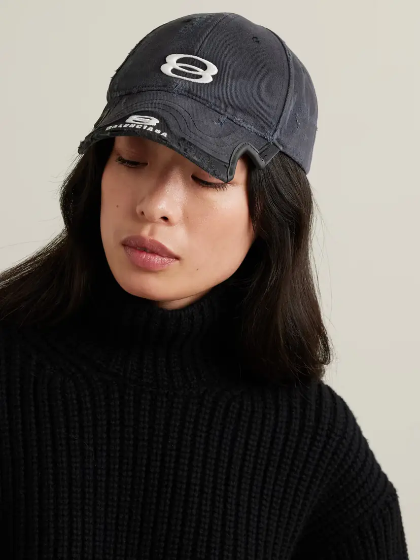 Balenciaga Double Unity Distressed Embroidered Cotton-drill Baseball Cap | Thumbnail 2 Balenciaga Double Unity Distressed Embroidered Cotton-drill Baseball Cap | Thumbnail 2