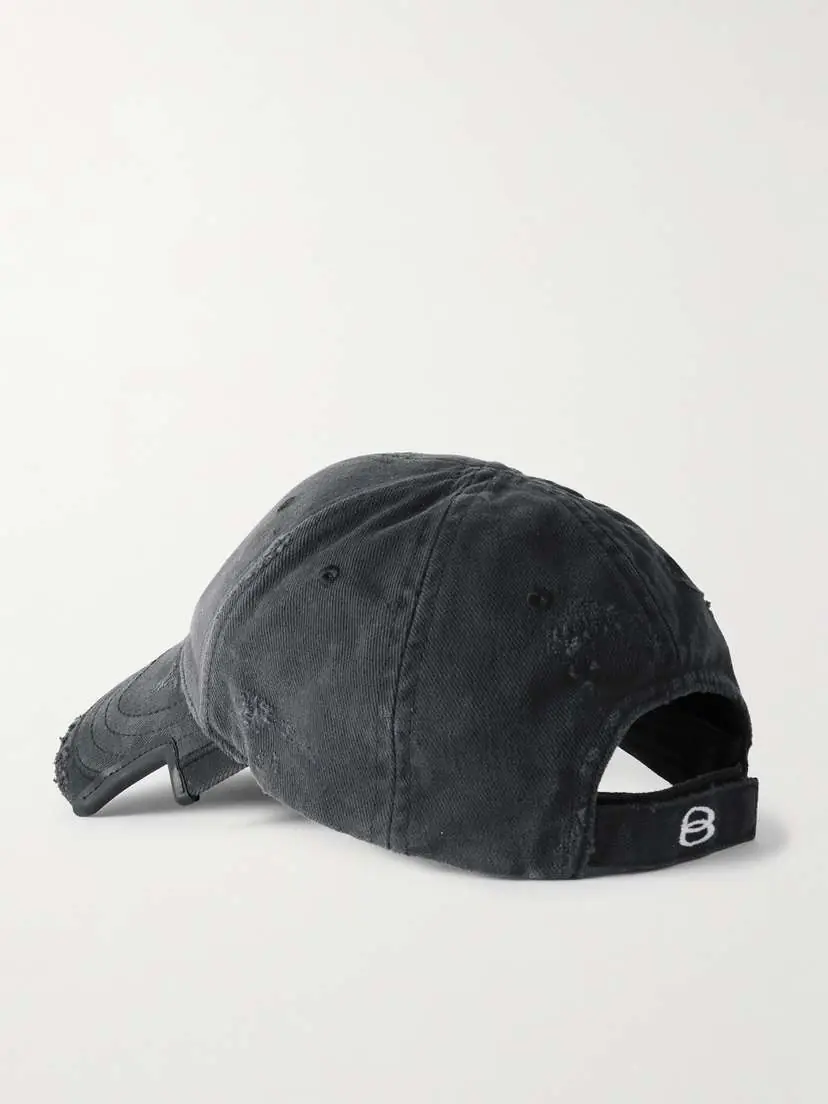 Balenciaga Double Unity Distressed Embroidered Cotton-drill Baseball Cap | Thumbnail 3 Balenciaga Double Unity Distressed Embroidered Cotton-drill Baseball Cap | Thumbnail 3
