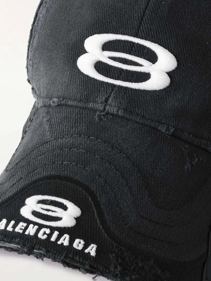 Balenciaga Double Unity Distressed Embroidered Cotton-drill Baseball Cap | Thumbnail 4 Balenciaga Double Unity Distressed Embroidered Cotton-drill Baseball Cap | Thumbnail 4