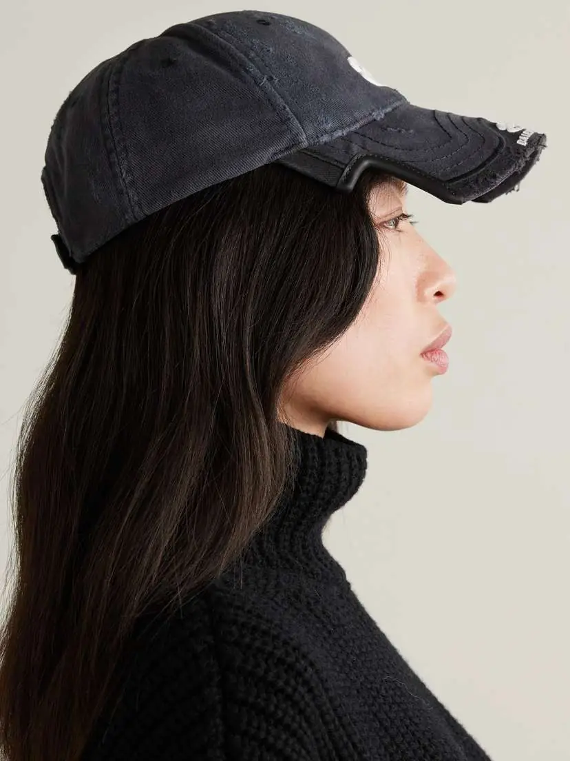 Balenciaga Double Unity Distressed Embroidered Cotton-drill Baseball Cap | Thumbnail 5 Balenciaga Double Unity Distressed Embroidered Cotton-drill Baseball Cap | Thumbnail 5