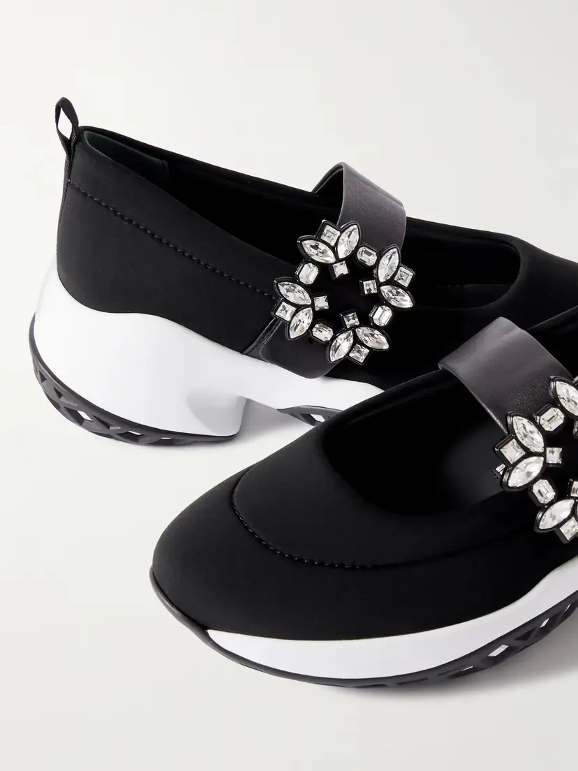Roger Vivier Viv Run Crystal-embellished Stretch And Leather Sneakers - Black | Thumbnail 4 Roger Vivier Viv Run Crystal-embellished Stretch And Leather Sneakers - Black | Thumbnail 4