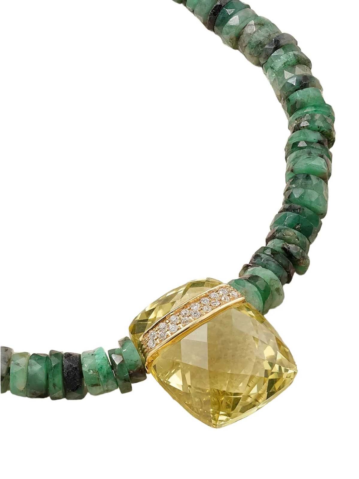 14-karat Gold, Emerald, Quartz And Diamond Necklace - Green
