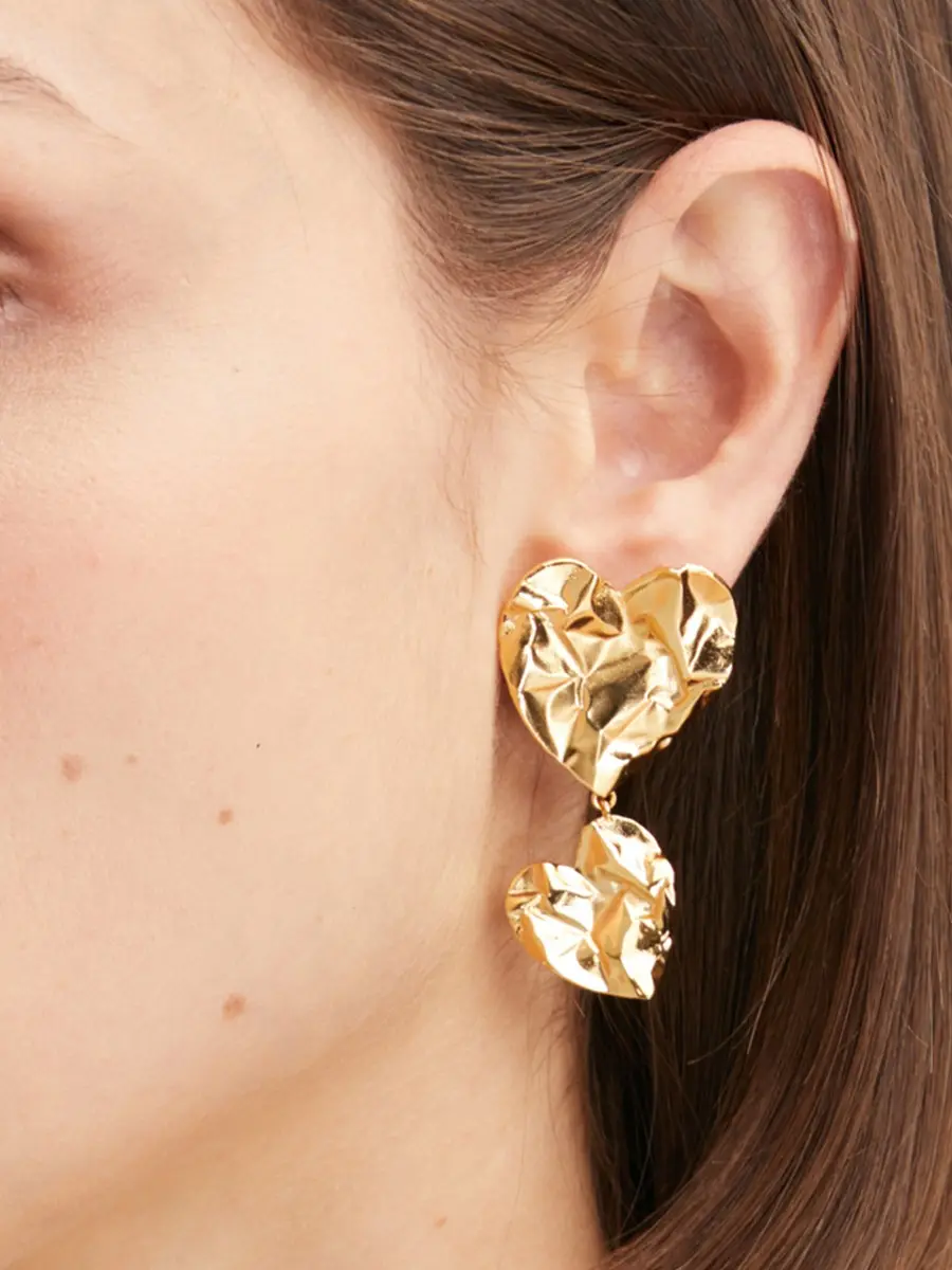 Oscar de la Renta Women's Goldtone Asymmetric Crushed Heart Drop Earrings - Gold | Image 1 Oscar de la Renta Women's Goldtone Asymmetric Crushed Heart Drop Earrings - Gold | Image 1
