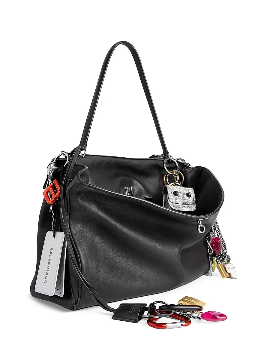 Balenciaga Women's Rodeo Used Effect Large Handbag with Charms - Black | Thumbnail 2 Balenciaga Women's Rodeo Used Effect Large Handbag with Charms - Black | Thumbnail 2
