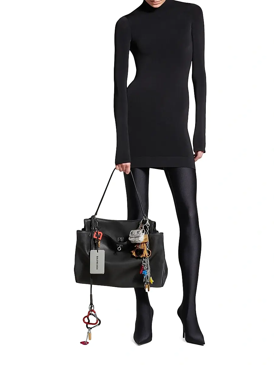 Balenciaga Women's Rodeo Used Effect Large Handbag with Charms - Black | Thumbnail 4 Balenciaga Women's Rodeo Used Effect Large Handbag with Charms - Black | Thumbnail 4